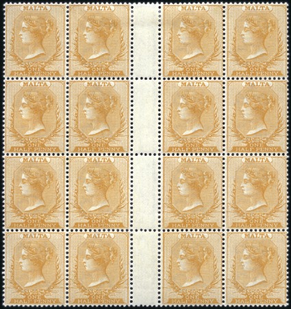 Stamp of Malta 1882-84 1/2d Red-Orange, wmk Crown CA, in gutter m