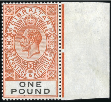 Stamp of Gibraltar 1925-32 £1 right margin example mint never hinged,