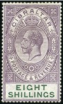 Stamp of Gibraltar 1912-24 8s & £1, MNH never hinged, (SG £225)