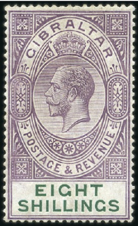 Stamp of Gibraltar 1912-24 8s & £1, MNH never hinged, (SG £225)