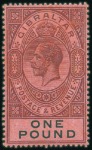 Stamp of Gibraltar 1912-24 8s & £1, MNH never hinged, (SG £225)