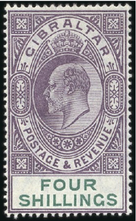 Stamp of Gibraltar 1904-1908 4s mint hinge remainder, (SG £325)