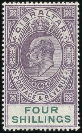 Stamp of Gibraltar 1904-1908 4s mint hinge remainder, (SG £325)