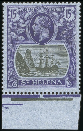 Stamp of St. Helena 1922-37 15s bottom margin example, MNH never hinge