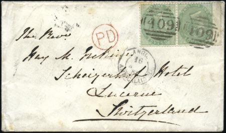 Stamp of Great Britain » Channel Islands » Jersey 1861 Envelope to Switzerland franked 1856 GB QV 1s