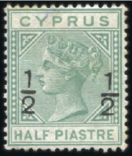 Stamp of Cyprus 1882 1/2 on 1/2pi Emerald-Green, wmk Crown CA, min