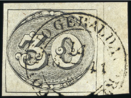 Stamp of Brazil 30r Worn impression, sheet margin at right, pos.12
