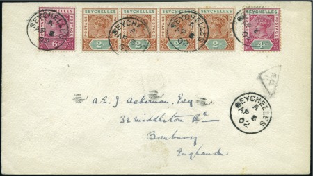 Stamp of Seychelles 1902 (Apr 8) Envelope to England with 1890-92 2c d