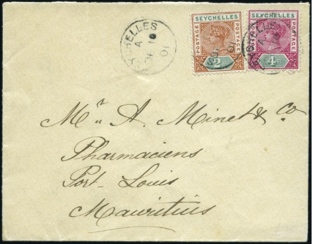 Stamp of Seychelles 1901 (Dec 10) Envelope to MAURITIUS with 1890-92 2