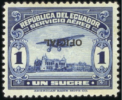 Stamp of Ecuador 1929 Airmail Official 1s dark blue, mint nh showin