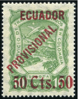 Stamp of Ecuador 1929 Scadta 50 Cts on 10c green, mint nh, fresh, v