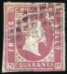 Stamp of Italian States » Sardinia 1851 40c rose, good margins, light cancel, small p