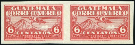 Stamp of Guatemala 1930 Airmail 6c rose red, mint nh IMPERF pair, ver