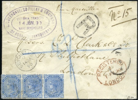 Stamp of Seychelles 1890 (Jan 14) Commercial envelope SENT REGISTERED