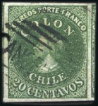 Stamp of Chile 1853-66 Selection of the classic Columbus Head iss