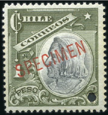 Stamp of Chile 1905-09 1c to 1p complete set of 11 showing Specim
