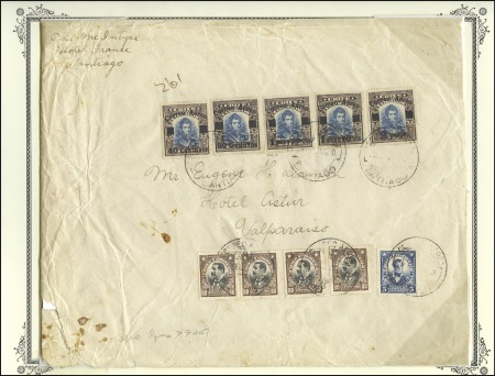 Stamp of Chile 1927 Airmail complete set tied on large cover to V