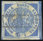 Stamp of Italian States » Naples 1860 Trinacria 1/2t blue, fine used, small repair 
