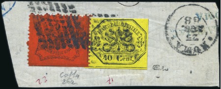 Stamp of Italian States » Papal States 1867 40c Yellow plus 1868 10c orange tied to small