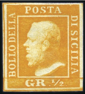 Stamp of Italian States » Sicily 1859 1/2gr Orange, II, mint original gum, superb, 