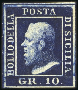 Stamp of Italian States » Sicily 1859 10gr Indigo, mint original gum, superb, cert.
