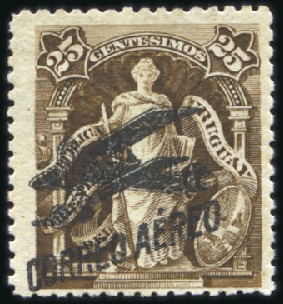 Stamp of Uruguay 1921 Airmail 25c brown, mint showing error OVERPRI