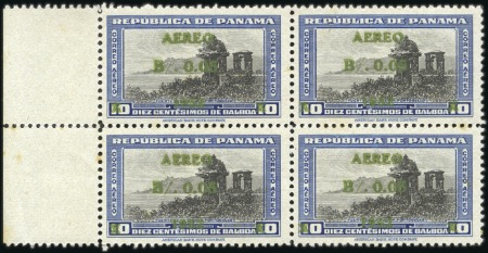 Stamp of Panama 1952 5c on 10 black & blue, mint nh marginal block