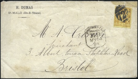 Stamp of France 1881 Enveloppe de St Malo pour Bristol avec 25c Sa