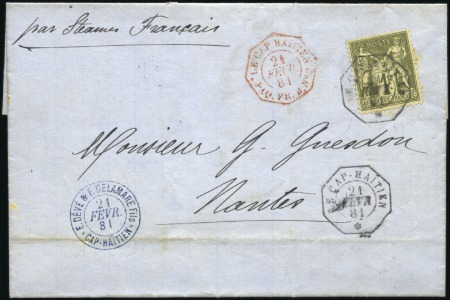 Stamp of France 1885 Pli de Haiti pour Nantes avec Sage 1F obl. cà