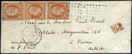 Stamp of France 1853-60 Empire ND 40c orange (x3), bien margés, ob