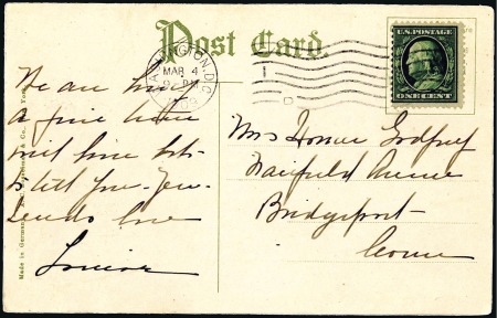 Stamp of United States 1909 1c Bluish Paper (357), tied by “Washington DC