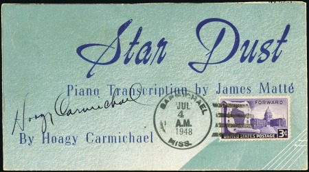 Stamp of United States 1909 Hoagy Carmichael, neat signature on beautiful