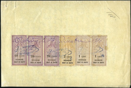 Stamp of Colonies françaises » Cochinchine 1896 Document fiscal complet portant six timbres f