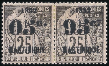 Stamp of Colonies françaises » Martinique 1892 ERREUR 95c sur 25c en paire se-tenant avec no