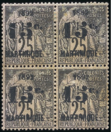 Stamp of Colonies françaises » Martinique 1892 ERREUR "1882" au lieu de 1892 en bloc de 4 av