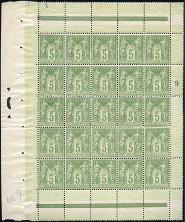 Stamp of France 1898-1900 Sage 5c vert-jaune Type III en bloc de 2