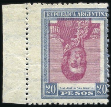 Stamp of Argentina 1917 20p Dull blue & claret, mint left marginal sh
