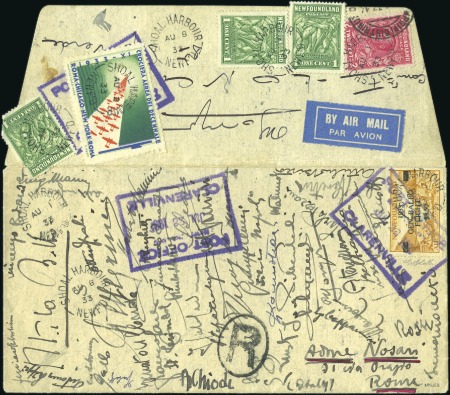 Stamp of Canada » Newfoundland 1933 (Jul 23) Airmail cover to Rome with 1933 $4.5