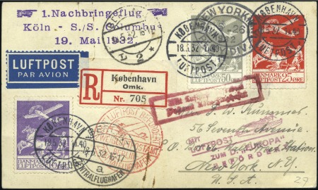 Stamp of Denmark 1932 (May 18) Airmail card sent to the USA with 19