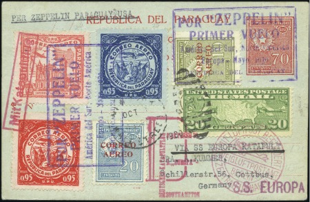 Stamp of Paraguay 1930 (May) 70c Airmail card to Germany uprated wit
