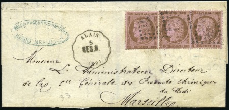 Stamp of France 1870-80, +20 lettres avec CERES DENTELES dont un b