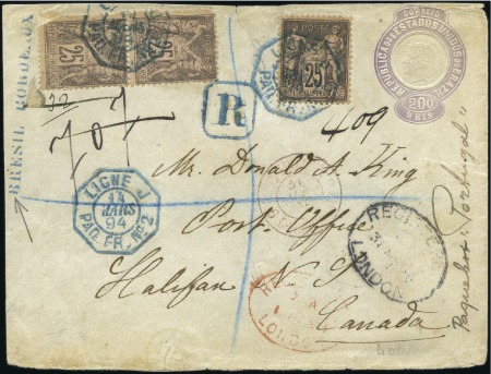 Stamp of France 1894 25c Sage x3 (déf.) obl. càd Ligne J sur enti