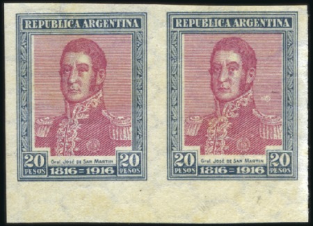 Stamp of Argentina 1916 20p Dull blue & claret, proof, mint bottom ma