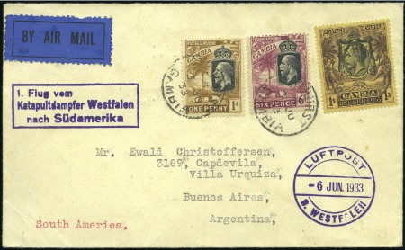 Stamp of Gambia 1933 (Jun 3) Envelope to Argentina with 1922-29 1d