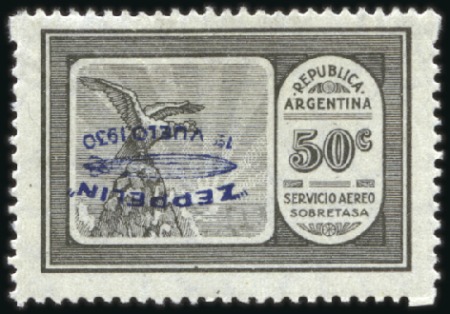 Stamp of Argentina 1930 Zeppelin 50c grey black, mint, showing OVPT I