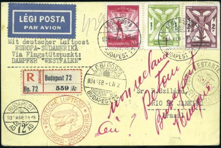 Stamp of Hungary 1934 (Feb 1) Airmail card from Budapest to Brazil