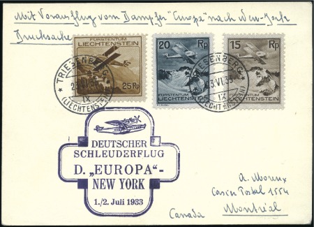 Stamp of Liechtenstein 1933 (June 23) Airmail card from Triesenberg to Ca