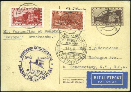 Stamp of Germany » Plebiscite Areas » Saar 1934 (Jun 9) 40c Postcard sent by airmail to the U