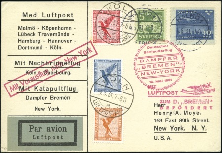 Stamp of Sweden 1931 (May 4) Airmail card from Malmo to the USA wi