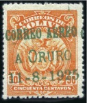 Stamp of Bolivia 1925 Airmail 50c orange, three mint singles all wi